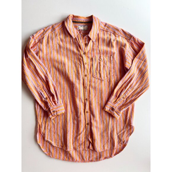 PILCRO Oxford Tunic Orange Pink Striped Cotton Linen Button Down Shirt, Size XS - Picture 6 of 16